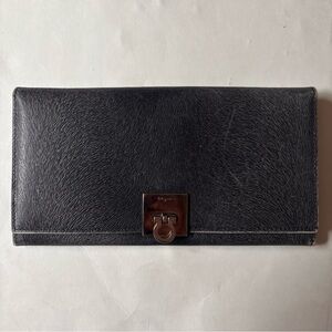 Salvatore Ferragamo Leather Long Wallet Textured Aged With Coin Pouch AUTHENTIC